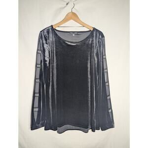 Cable & Gauge Womens Velvet‎ Long Sleeve Top Blouse XL Rhinestone Black Cut Out